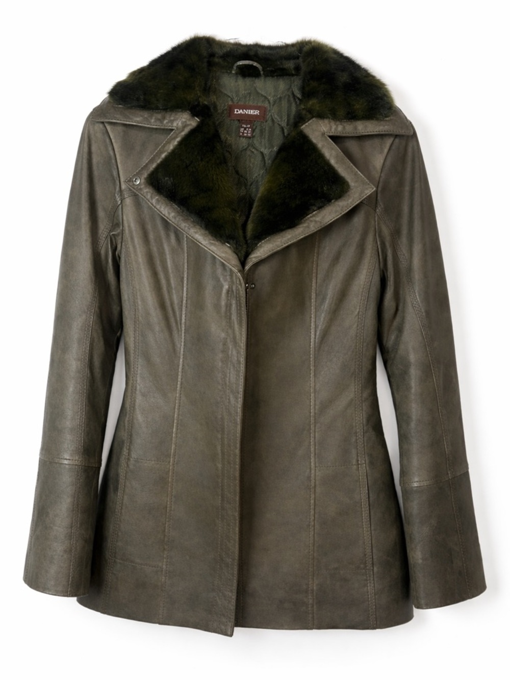 Danier Olive Green Shearling Collar Leather Jacket